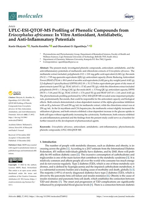 PDF UPLC ESI QTOF MS Profiling Of Phenolic Compounds From