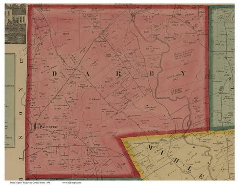 Darby 1858 Old Town Map With Homeowner Names Ohio Reprint Etsy