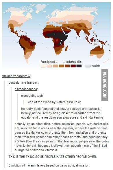 Map of the world by natural skin color. - 9GAG