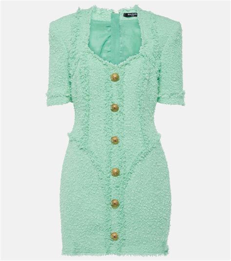 Embellished Tweed Minidress In Green Balmain Mytheresa