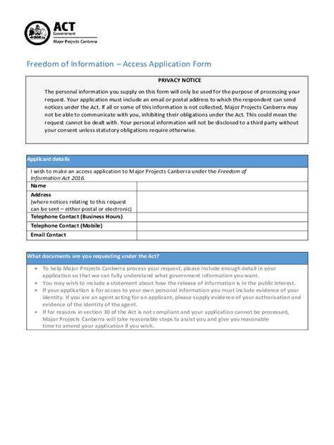 Fillable Online Foi Access Application Form Act Community Services