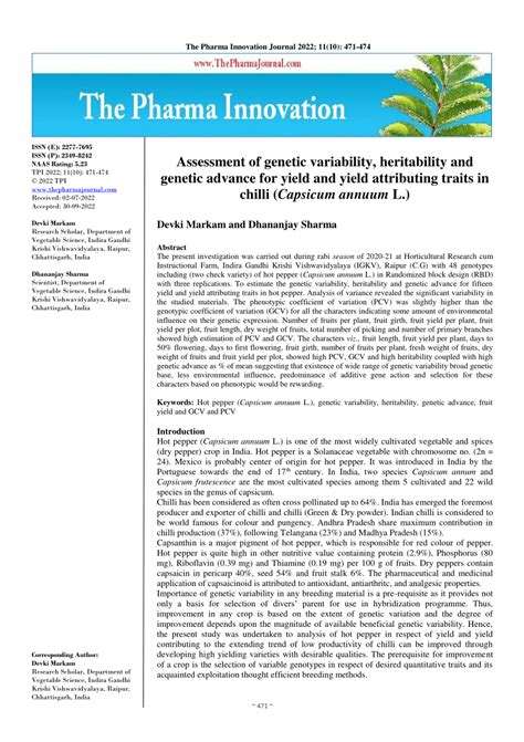 PDF Assessment Of Genetic Variability Heritability And Genetic