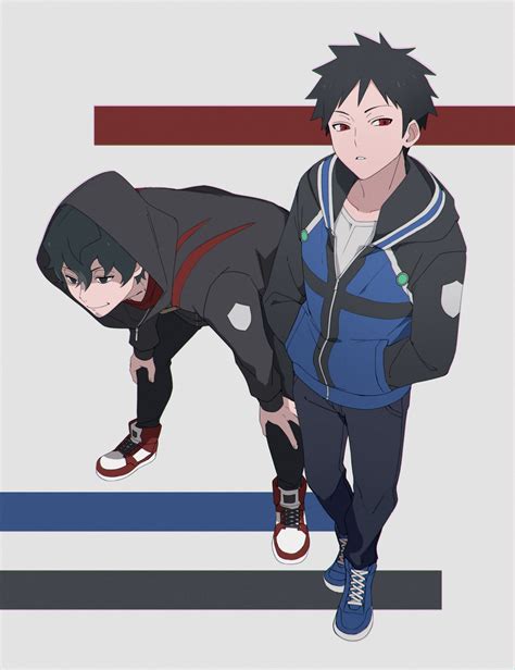 Safebooru 2boys Adapted Costume Black Eyes Black Hair Black Jacket Black Pants Blue Footwear