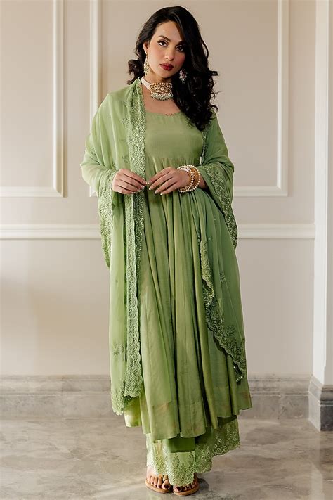 Pista Green Cotton Silk Anarkali Set By Paulmi And Harsh At Pernias Pop