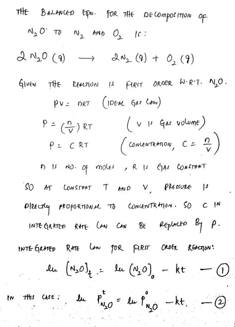 Solved The Decomposition Of N O To N And O Is A First Order