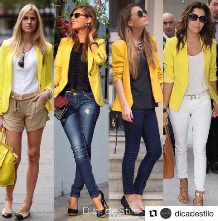 50 ideas de cómo usar blazer amarillo Yellow jacket outfit Blazer