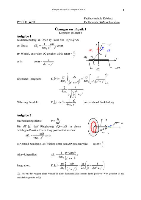 Phys I blatt 8 loes Physik 1 Übung Übungen zur Physik I Lösungen