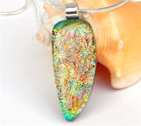 ON SALE Golden Glass Dichroic Pendant Fused Dichroic Glass Etsy