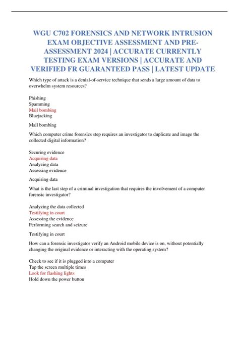 Wgu C Forensics And Network Intrusion Exam Objective Assessment And