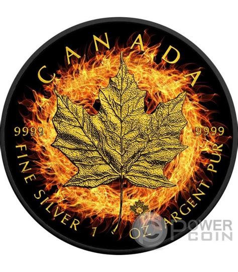 BURNING MAPLE LEAF Fire Black Ruthenium Or 1 Oz Monnaie Argent 5