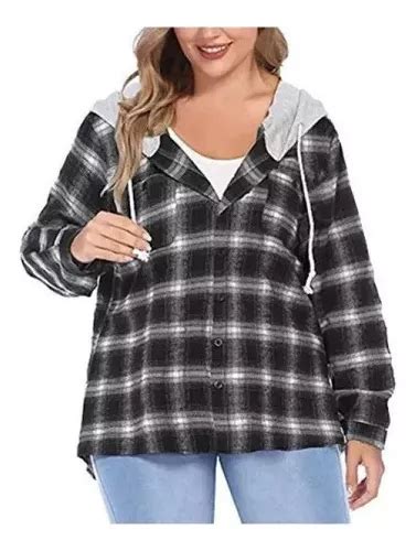 Camisa Feminina De Flanela Xadrez Capuz Plus Size Manga Frete grátis