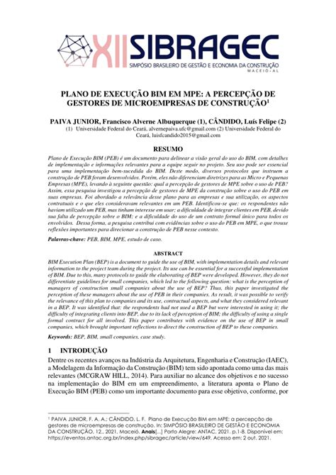 Pdf Plano De Execução Bim Em Mpe A Percepção De Gestores De