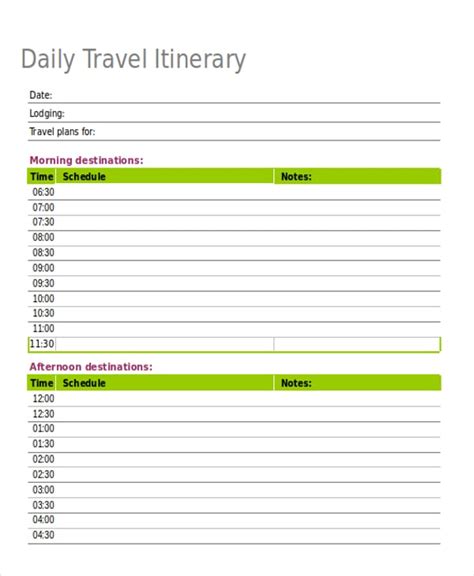 4 Day Trip Itinerary Template