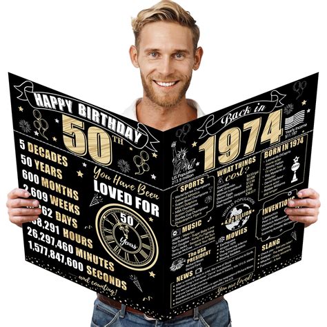 Buy Large 50th Birthday Card With Envelope For Men Women 1974 Black