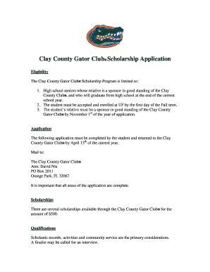 Fillable Online Clay County Gator Club Scholarship Application Fax