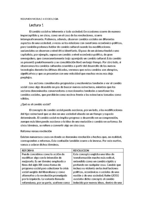 Resumen Modulo 4 Sociologia RESUMEN MODULO 4 SOCIOLOGIA Lectura 1 El