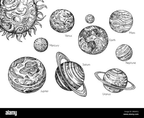 Sketch Solar System Planets Mercury Venus Earth Mars Jupiter