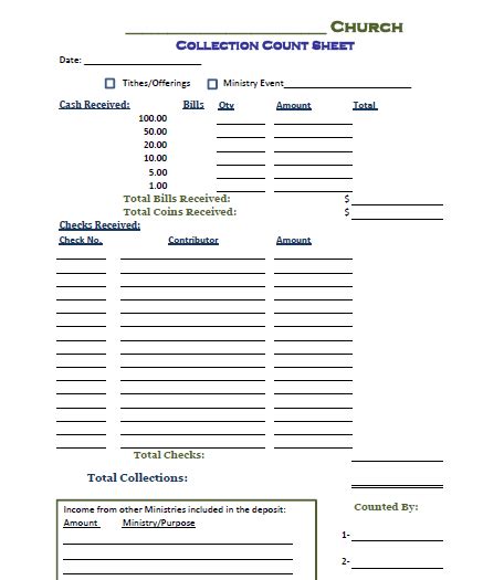 Church Offering Counting Form Charlotte Clergy Coalition