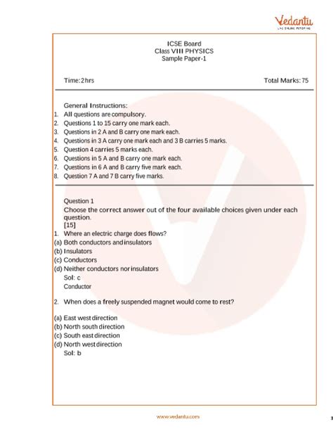 Icse Sample Papers For Class 8 Physics Paper 1 2022 2022