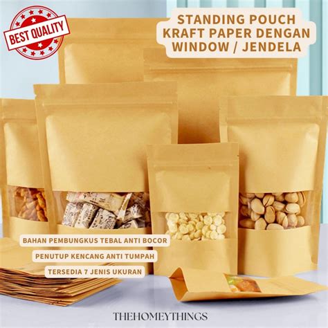 Jual Standing Pouch Kraft Paper Coklat Dengan Window Jendela Ecer