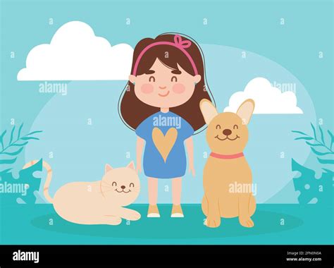 Ni A Ni O Dibujos Animados Con Gato Y Perro Imagen Vector De Stock Alamy