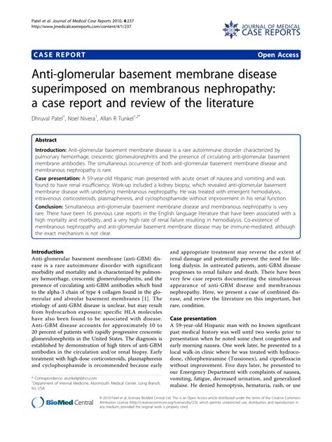 Pdf Anti Glomerular Basement Membrane Disease Superimposed On