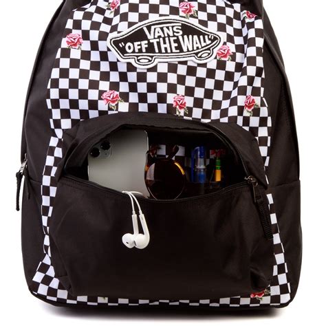 Vans Rose Checkered Realm Backpack Black White Journeys