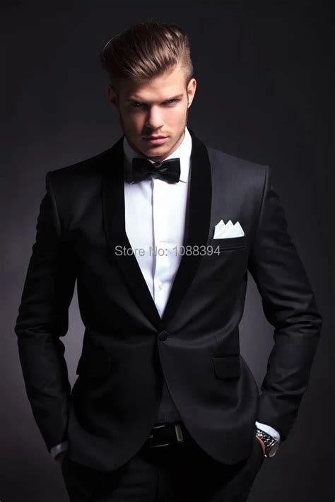 Latest Design Custom Made Men Suits One Button Velvet Shawl Lapel Black Groom Tuxedos Groomsmen