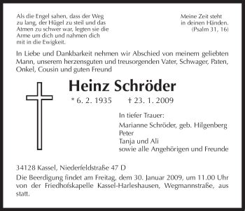 Traueranzeigen von Heinz Schröder Trauer HNA de