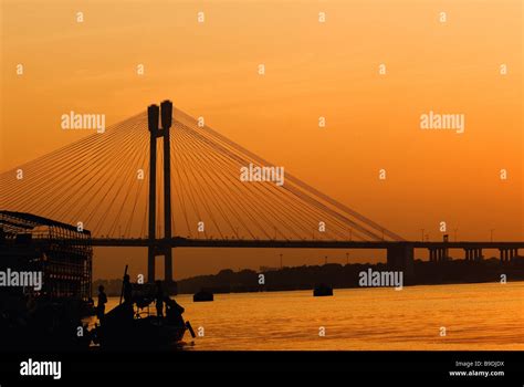 Suspension bridge across the river, Vidyasagar Setu, Kolkata, West ...