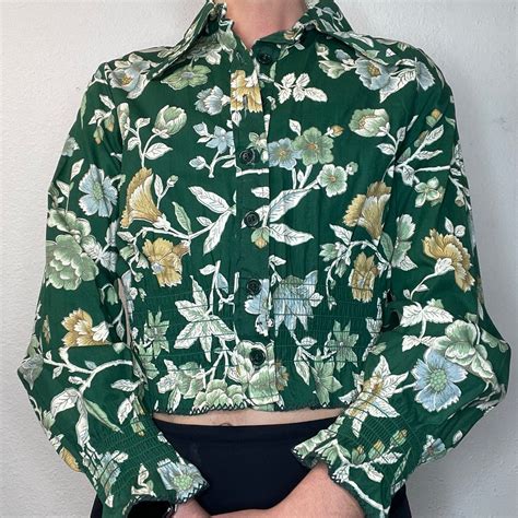 Vintage S Bobbie Brooks Dagger Collar Cinched Waist Floral Blouse Etsy