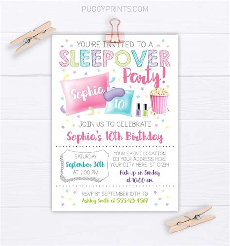 Sleepover Invitation Slumber Party Invitation Sleepover Birthday