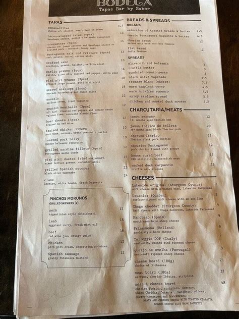 Menu Of Bodega In Sherwood Park Ab T H A