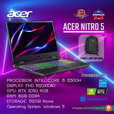 Acer Nitro 5 2022 Intel Core I5 12500H RTX 3050 1080p 8GB 512GB