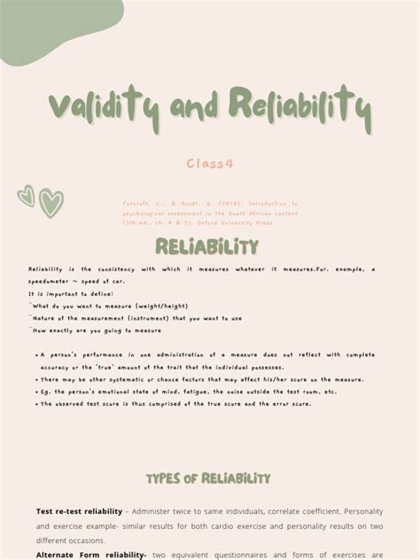 Validity And Reliability Pdf Validity Statistics Psychology