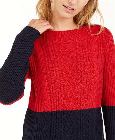 Tommy Hilfiger Colorblocked Cable Knit Sweater Created For Macys Macys