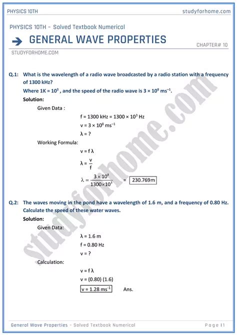 General Wave Properties Solved Textbook Numericals Physics Th