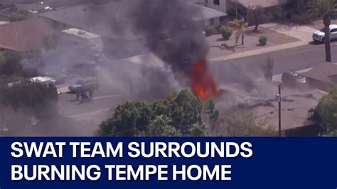 Swat Team Surrounds Burning Home In Tempe Youtube