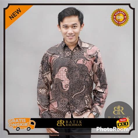 Jual Baju Batik Pria Lengan Panjang Premium BALARAJA Warna Pink Salem