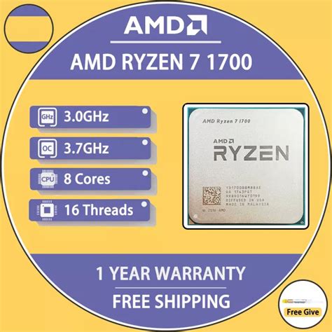 AMD Ryzen 7 1700 R7 1700 3 0 GHz Eight Core Sixteen Thread CPU