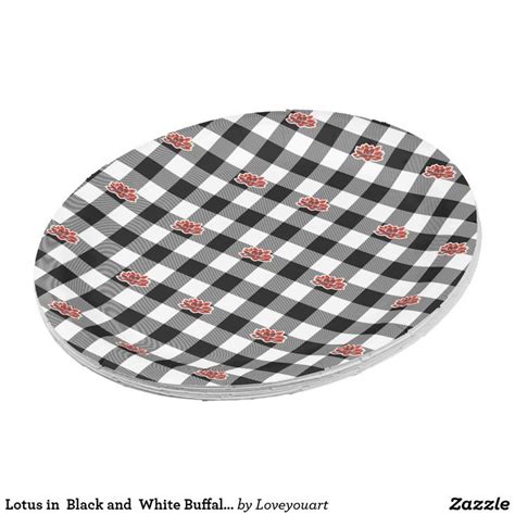 Lotus In Black And White Buffalo Checks Paper Plate Paper Plates