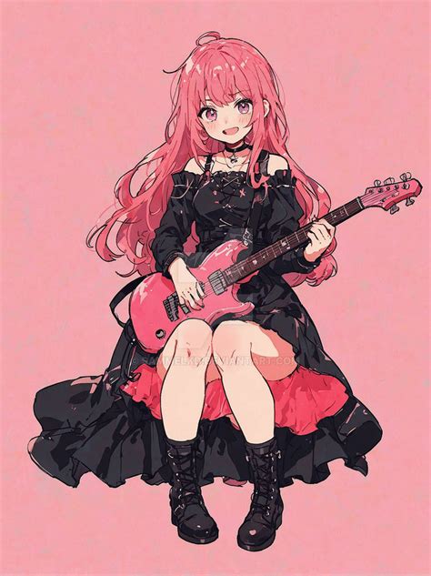 Anime Girl with Pink Hair Playing Electric Guitar by SamMelkD on DeviantArt