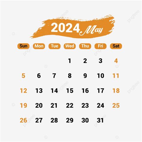 قالب تصميم تقويم إبداعي بسيط لشهر مايو 2024 المتجه تقويم شهر مايو لعام