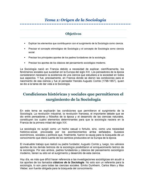 Tema 1 Orígen De La Sociología Tema 1 Origen De La Sociología