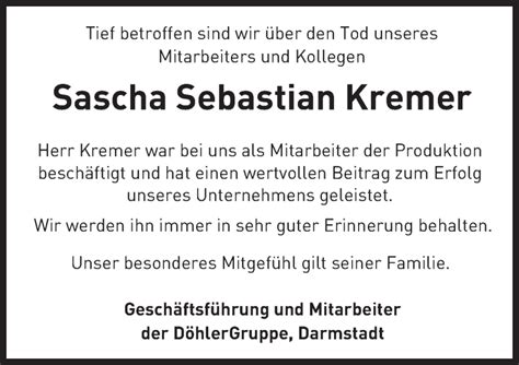 Traueranzeigen Von Sascha Sebastian Kremer Vrm Trauer De