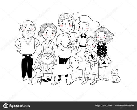 Una Familia Feliz Padres Con Hijos Lindo Padre De Dibujos Animados