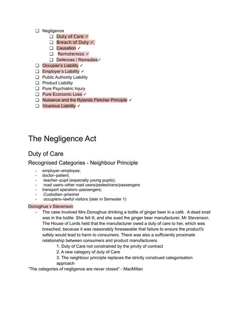 Tort Law Full Notes Law5001 Tort Law Qmul Thinkswap