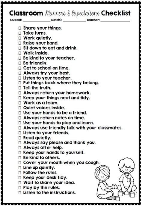 Classroom Manners And Expectations Free Checklist And Rating Scale