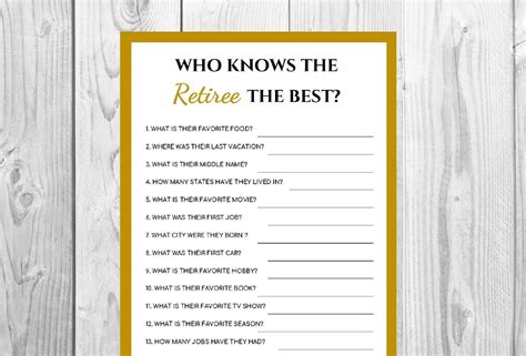 Retirement Party Game Printable Who Knows The Retiree What Etsy