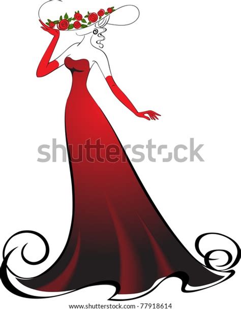 Woman Gloves Elegant Long Red Dress Stock Vector Royalty Free 77918614